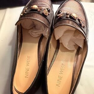 Nine West Metallic Brown Embellished Loafers